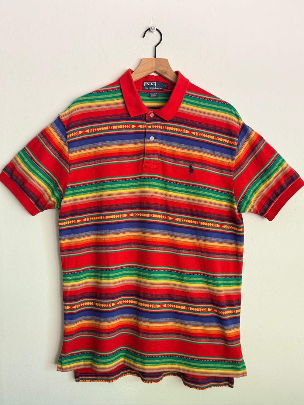 90s Polo Ralph Lauren Polo Shirt Mexican Blanket Southwestern Aztec Stripe L